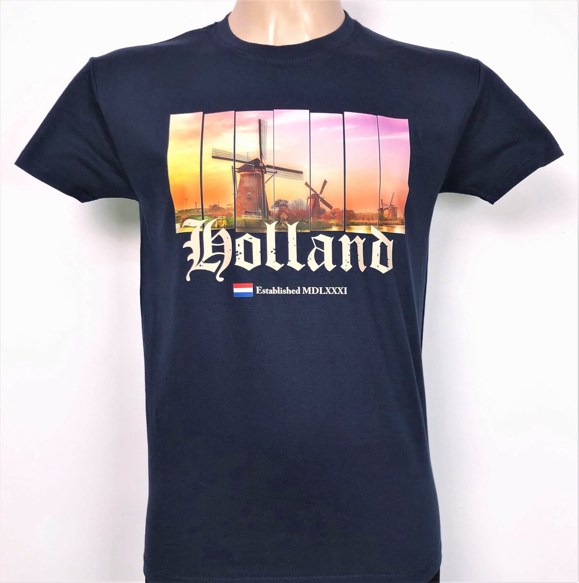 T-shirt blauw foto Holland molen heren | Maat S